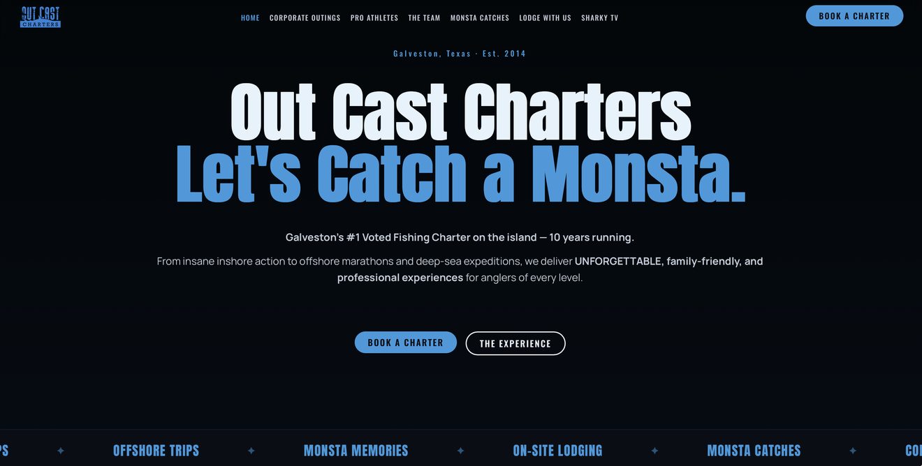 Out Cast Charters website